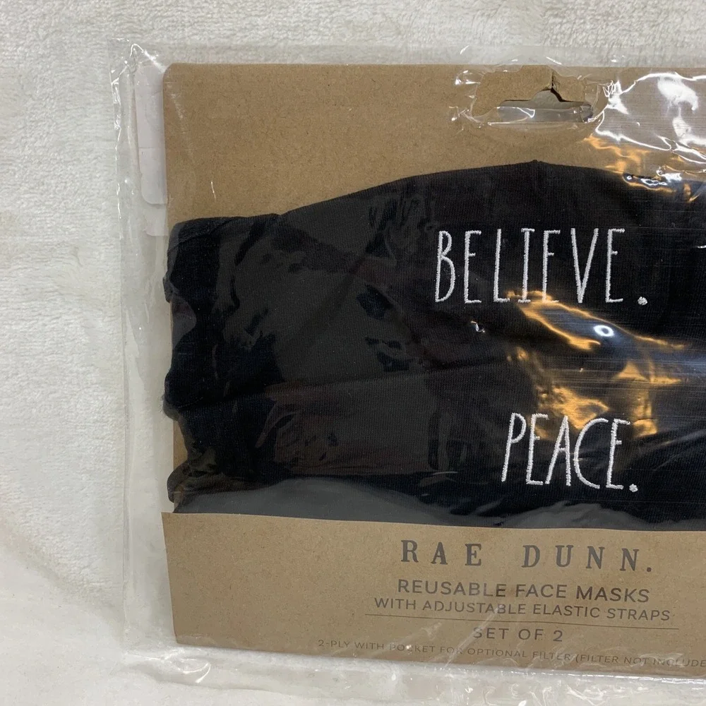 Rae Dunn Face Masks Black SET‎ OF 2 Cotton Reusable NEW 